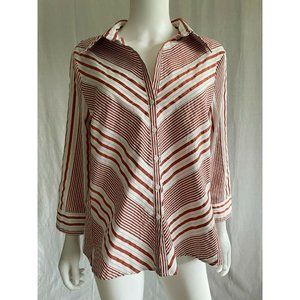 Worthington Women's Shirt Collared Button Down Striped Brown White